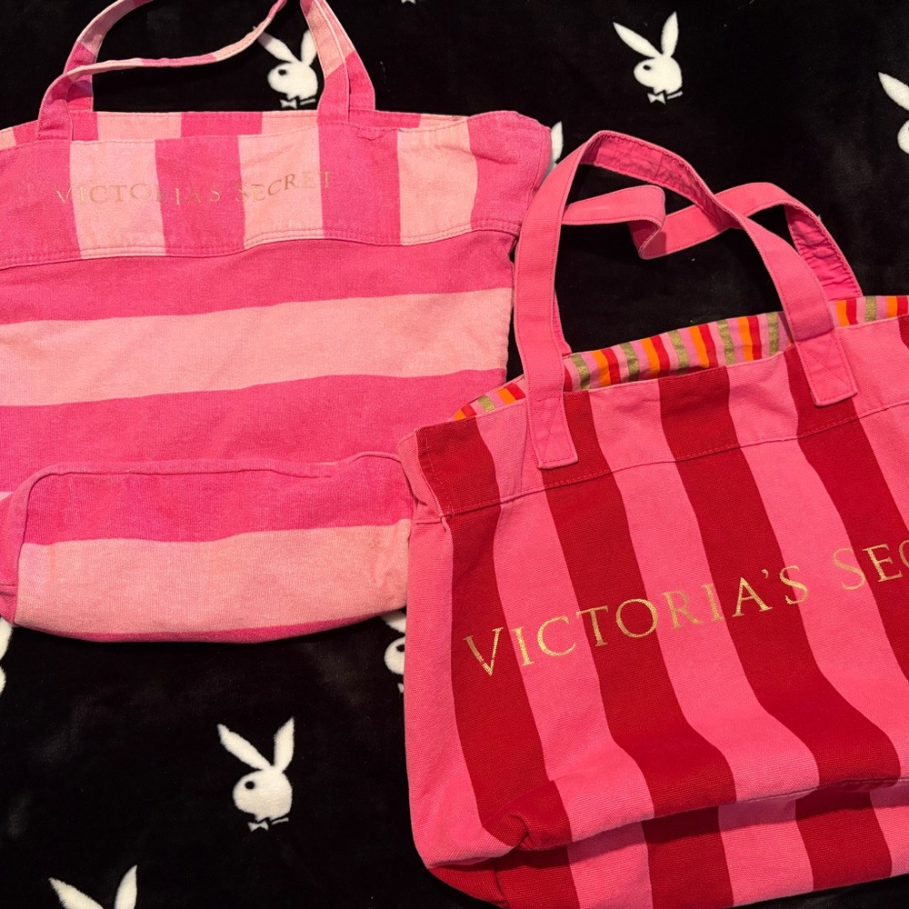 Victoria's Secret Pink and Red Totes with Bold Stripes